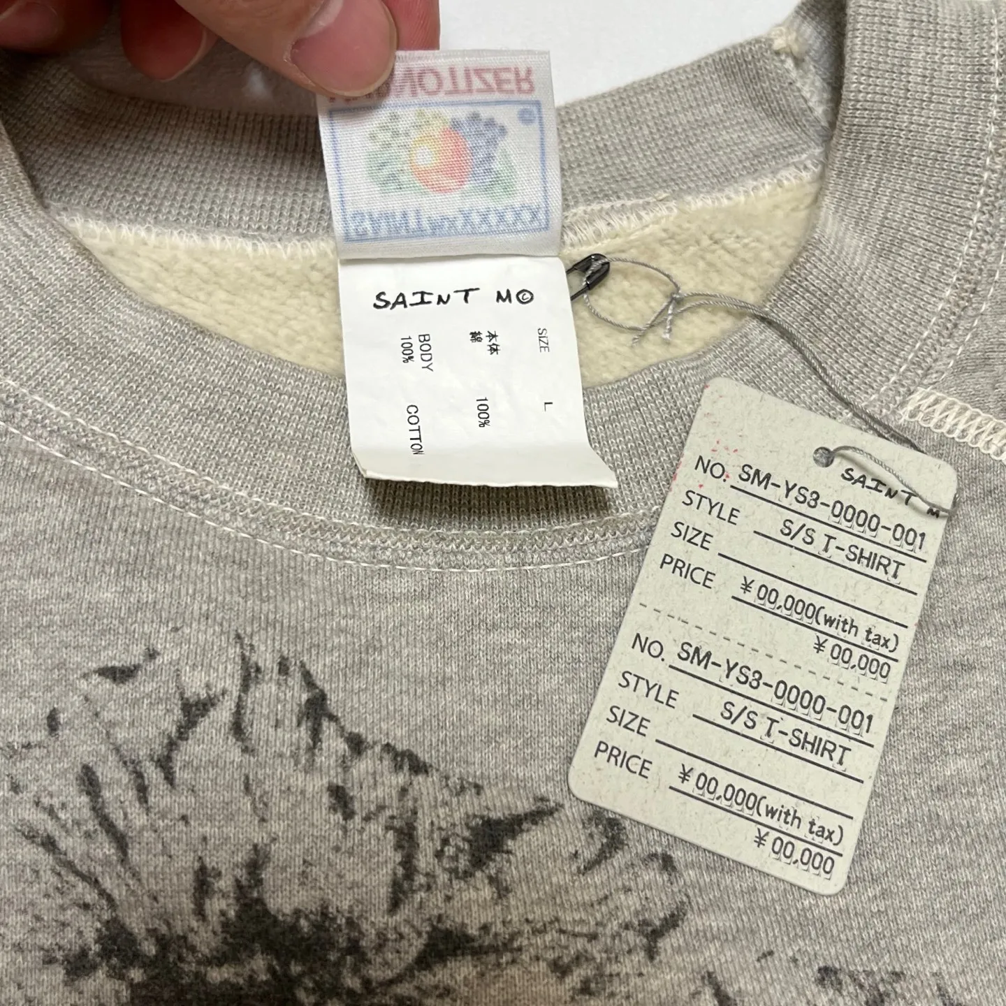 SAINT Mxxxxxx 'FLOWER' CREW NECK SWEAT SHIRTS Floral Distressed Retro Sweatshirt Distressed Gray S-XL Big Factory Four-needle Six-Thread Boneless Stitching Process/Original Horn Sleeve Version Top Printing Process Authentic Level Re-Engraving Garment Washing and Distressing/Hand-worn Graffiti Treatment Original Consistent Fruit Label/Little Angel Anti-Counterfeiting Label